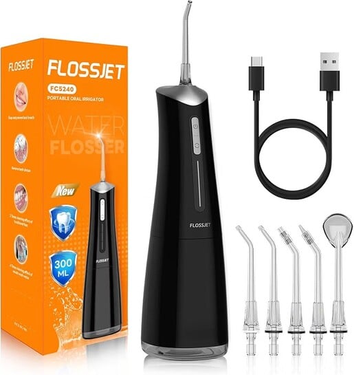 Click to enlarge Water Dental Flosser for Teeth Cordless with 300ML 4 Cleaning Modes 5 Jet Tips Portable Oral Irrigator USB-Powered Electric Flosser IPX7 Waterproof