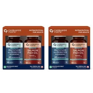 Carbamide Forte Multivitamin Tablet for Men and Women with Probiotics & Omega 3 fish oil capsules | Daily Immunity, Heart, Brain & Joint Support | 60 Tablets + 60 Softgel Capsules (Pack of 2)