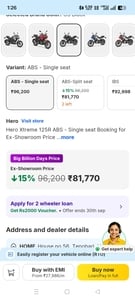 Hero Xtreme 125R Single ABS (Flat ₹17930 off)