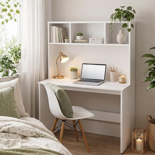 Andca Aura Study Table with 3-Cubby Bookshelf Hutch - Modern Wooden Computer Desk for Home Office & Bedroom (80 x 45 x 120 cm)