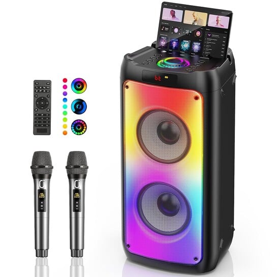 JYX 260W Trolley Party Speaker, 12 Hours Playtime with 2 UHF Wireless Mics