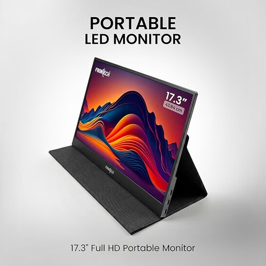 FRONTECH 17.3" Portable LED Monitor, Full HD 1920×1080 IPS Display, 60Hz Refresh Rate, Mini HDMI & Dual Type-C Ports