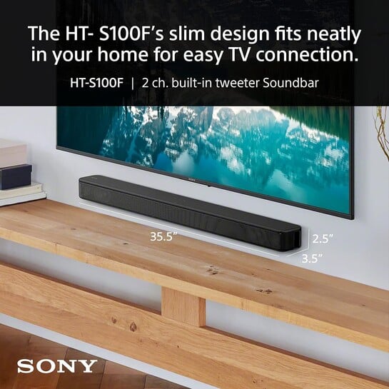 Sony HT-S100F Bluetooth Wireless Soundbar with Integrated Tweeter & Optical Input