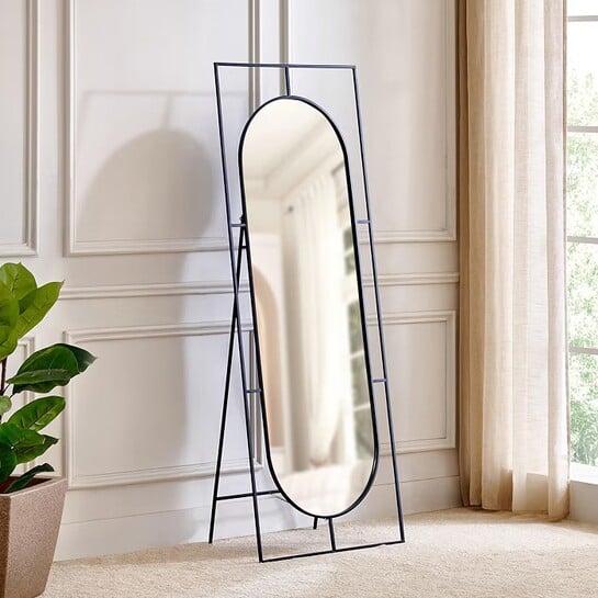 Home Centre | Saga Metal Standing Mirror | Full Length Dresser Mirror | Black |
