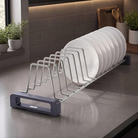 Plantex Stainless Steel Plate Stand for Kitchen Cabinet/14 Slot Plate Rack (Size-4Inches, Pack of 1)