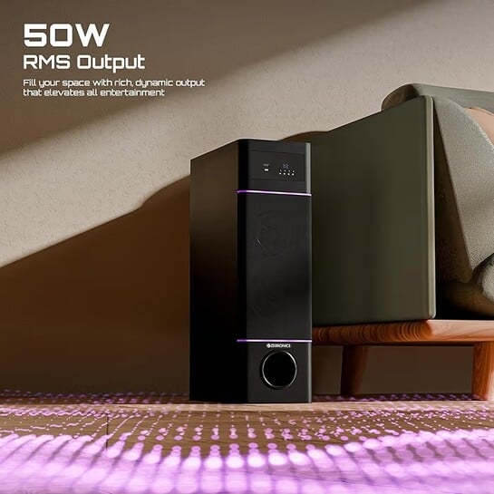 Zebronics Tower Speaker, 50W, 10.16cm Subwoofer Driver, 2X 7.62cm Full Range Drivers, 2-Way Design, Bluetooth v5.1