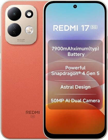 Redmi 17 5G (Eternal Orange, 6GB RAM, 128GB ROM) | 7900mAh Battery + 45W Fast Charging | 6.9\' 120Hz Adaptive Display | Snapdragon 4 Gen 5 | 50MP Dual AI Camera | Corning® Gorilla® Glass 7i....