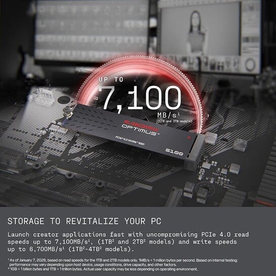 SANDISK Optimus™ 5100 NVMe™ SSD, 1TB, Upto 7100MB/s R, 6700MB/s W, 5Y Warranty, PCIe Gen 4 NVMe M.2 (2280), Gaming Storage, Internal Solid State Drive (SDSP51100TAN-000E0)