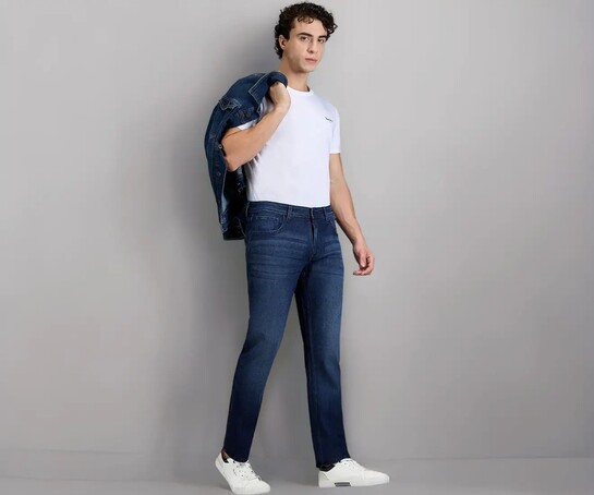 Men's Blue Straight Mid Rise Jeans