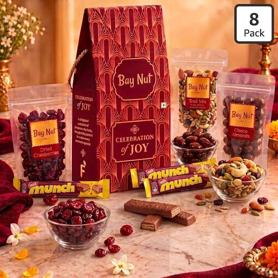 Bay Nut diwali Gift Hamper with cranberries, chocoalmond,trail mix 100gm each and 3 choclates : Amazon.in: Grocery & Gourmet Foods