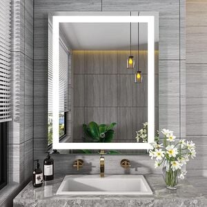 Click to enlarge TEX-RO Bathroom Mirror with Led Lights - Wall-Mounted Wash Basin Mirror - Modern Mirror for Bathroom Wall (24x18 Inch)
