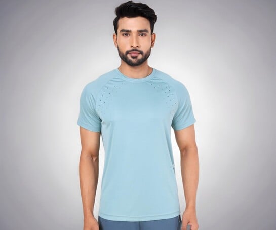 Colors By Rupa Mens PLAYSURE Dry FIT Raglan Sleeve Activewear Round Neck T-Shirt | 100% Polyester Fabric | Laser-Cut Chest | Reflective Design | Regular Fit