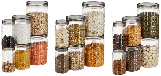 Amazon Brand - Solimo Checkered Jar Container, Set of 18