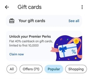 GPay-Thursday Offer is live-40% Cashback upto Rs.100 on Gift cards purchase of Min Rs.250