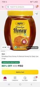 Apis 1kg pure honey at Rs.102 on Flipkart minutes