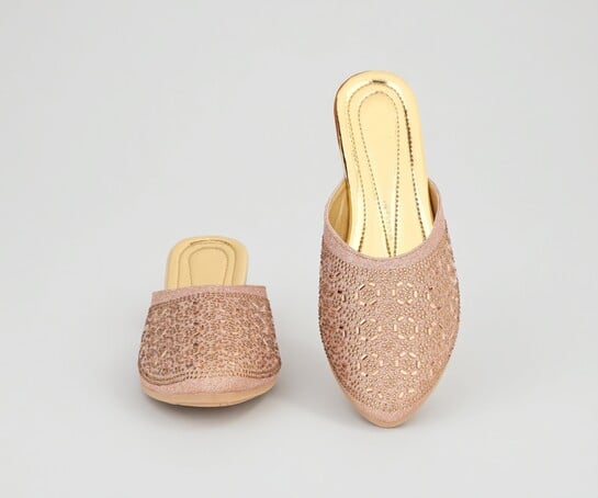 Sparkly Ethnic Slip-On Bellies & Open-Back Punjabi Mojari Flats for Ladies