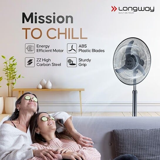 Buy LONGWAY Bolt Black Pedestal Fan, P1 400 mm, Ultra High Speed, 3 Blade, Decorative Star Rated (Black, Pack of 1) Online at Low Prices in India - Amazon.in