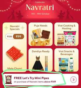 FREE Let's Try Mini Pipes
on purchase of Navratri items above ₹149