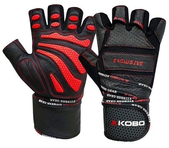 Kobo WTG-13 Professional Leather Gym Gloves for Fitness/Functional Training