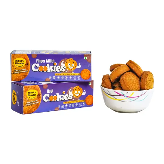 MilletnMinutes Finger Millet (Ragi) Cookies – 100% Natural Millet Snack | No Maida, No Refined Sugar | Gluten-Free, Vegan & High in Calcium & Fiber | 100g Pack