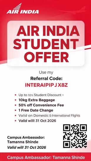 Air India Student Offer: Up to 10% Off + 10kg Extra Baggage