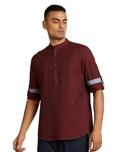 Amazon Brand - Symbol Men's Solid Cotton Slub Short Kurta (Regular Fit)