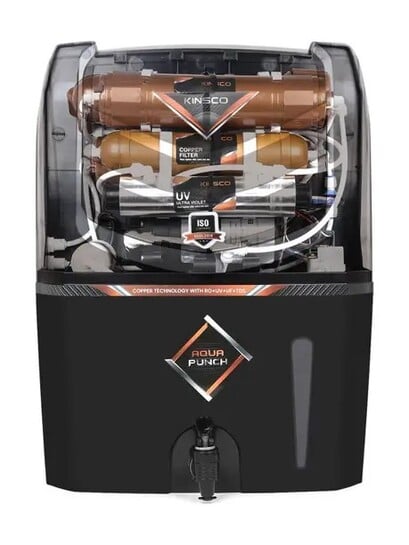 Kinsco Aqua Punch Pro ISI Mark 18L RO + UV + UF Water Purifier | Copper & Alkaline Mineral Guard (Black)