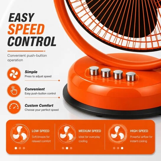 Flipkart SmartBuy Atomic300 with 2 Year Warranty High Air Delivery, Ultra High Speed 300 mm Table Fan (Orange Black | Pack of 1)