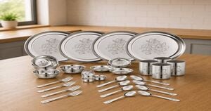 Instamart - Classic Essentials Stainless Steel Dinner Set (32 Pieces, Silver, Permanent Laser-Glory