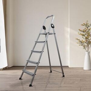 BonKaso Climb Lite 5‑Step Foldable Aluminium Ladder for Home – Anti‑Slip Steps & Edge Guards with Sure‑Hinge Technology, Lightweight & Durable Multi‑Purpose Step Ladder - (Black) - 2 Years W...
