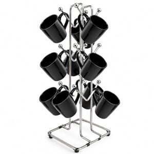 Click to enlarge Bromine Chrome Metal Mug Tree Stand with 12 Hooks, 37 cm