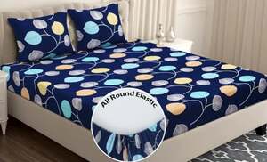 BSB HOME Premium Cotton 160 TC 210Tc Elastic Fitted Bedsheets with 2 Pillow Covers
