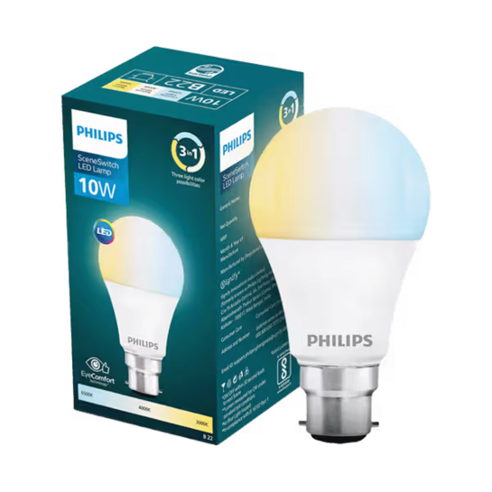 Philips SceneSwitch 10W LED Bulb | 3-in-1 Light Modes CDL-NW-WW | B22 Base | Change Brightness with Wall Switch | Energy Efficient | Pack of 1