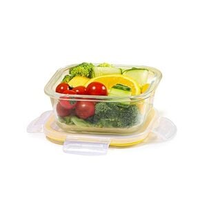 CELLO Fit & Fresh Square Lunch Box Container For Daily Use 320 ml, Clear | Microwave & Fridge Safe Toughened Glass Airtight Leakproof Food Storage Tiffin Box Container For Kitchen, Travel & Office Use