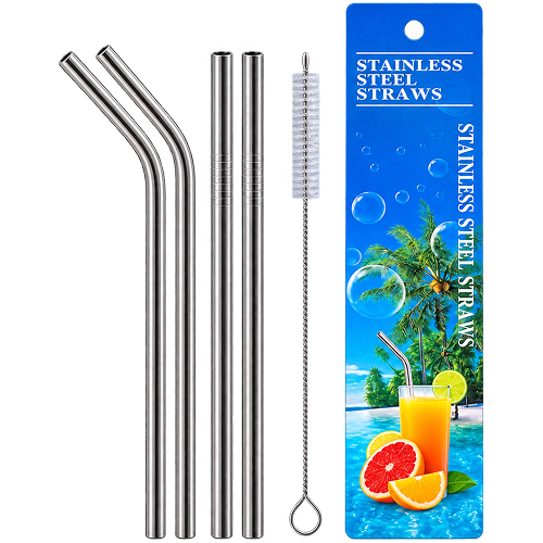 Pack of 5 Stainless Steel Straws + Cleaning Brush