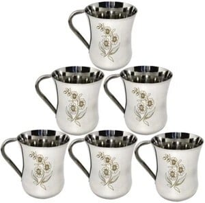 Click to enlarge LEROYAL Pack of 6 Stainless Steel Tea/Coffee Cup /Glass with Handle | Designer