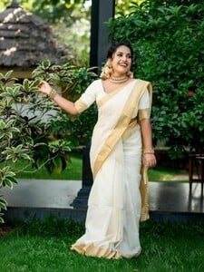 Click to enlarge Lyamay Solid, Self Design Kasavu Pure Cotton Saree with Unstitched Blouse