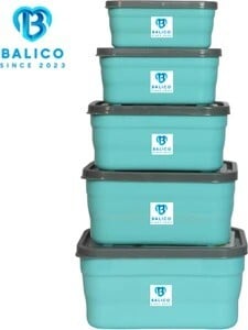 balico Pack of 5 Plastic Fridge Container - 1850 ml, 1250 ml, 850 ml, 550 ml Blue