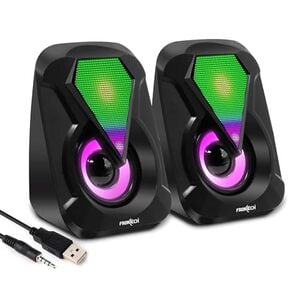 FRONTECH 2.0 USB Powered Multimedia Speakers with RGB Lights | 2 x 3W Drivers (5.2 cm) | AUX Connectivity | for Laptop, PC, Mobile | 1 Year Warranty (SW-0076, Black)