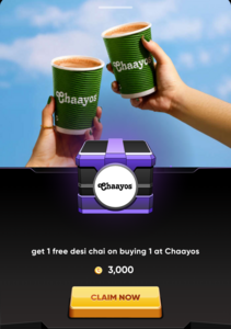 CRED: get 1 free desi chai on buying 1 at Chaayos