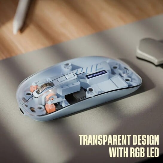 ZEBRONICS Glassy 10 Dual-Mode Wireless Mouse – Bluetooth & 2.4GHz with Type-C Charging