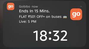Goibibo 501 off on first Bus Booking 5:00pm-5:15pm