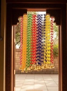 Yashoda Lining Store Handmade Wall Door Pom Pom String with Golden Beads, Big Bell Hanging Torans Toran
