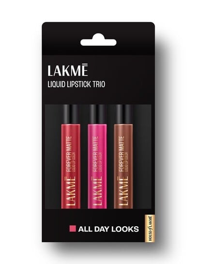 Click to enlarge Buy Lakme Forever Matte Long Stay Light Weight Liquid Lipstick Trio 16.8ml All Day Looks - Lipstick for Women 33942195 | Myntra