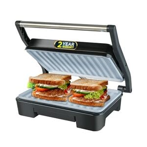 iBELL SM1515C Electric Sandwich Maker 1000W with 2 Year Warranty Non-Toxic Ceramic Coated Plates Floating Hinges Adjustable Size Panini Toaster Grill (Black)