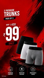 FIRE DEAL - Just for ₹99* get 3 Men's Premium Underwear Trunks