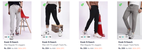 90% OFF Flash Sale! Kook N Keech Men's Joggers & Track Pants Starting @ Rs. 204!