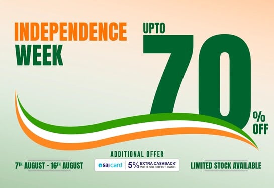 Independence Week | Upto 60% Off | 5% extra cashback SBICARD