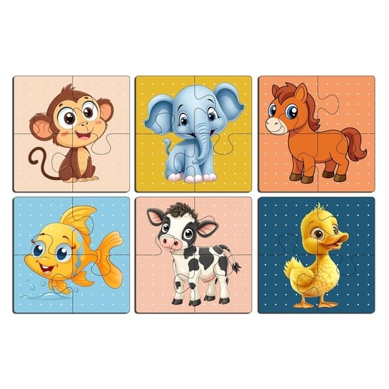 Wooden Jigsaw Puzzle Set of 6 | 4 Pieces Each | Animal Jungle Theme | Learning Toy | Age 2-5