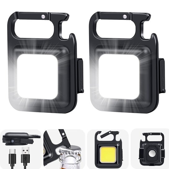 Keychain LED Light 2-Hours Battery Life with Bottle Opener, Magnetic Base and Folding Bracket Mini COB 1000 Lumens Rechargeable Emergency Light for Fishing,Walking, Camping